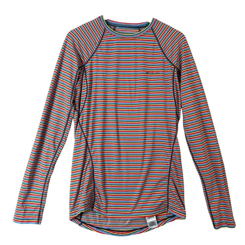 Columbia Men's Baselayer Midweight Long Sleeve Top Shirt Red Multi Stripe L